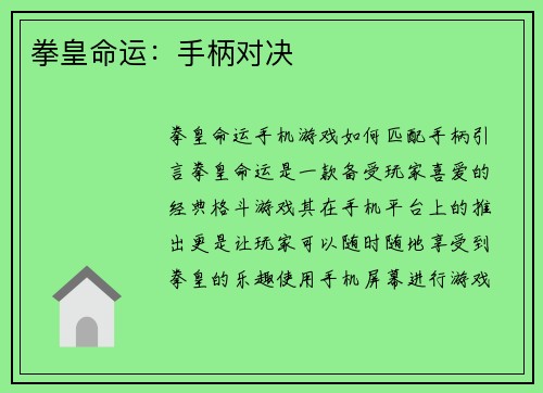 拳皇命运：手柄对决