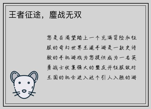 王者征途，鏖战无双